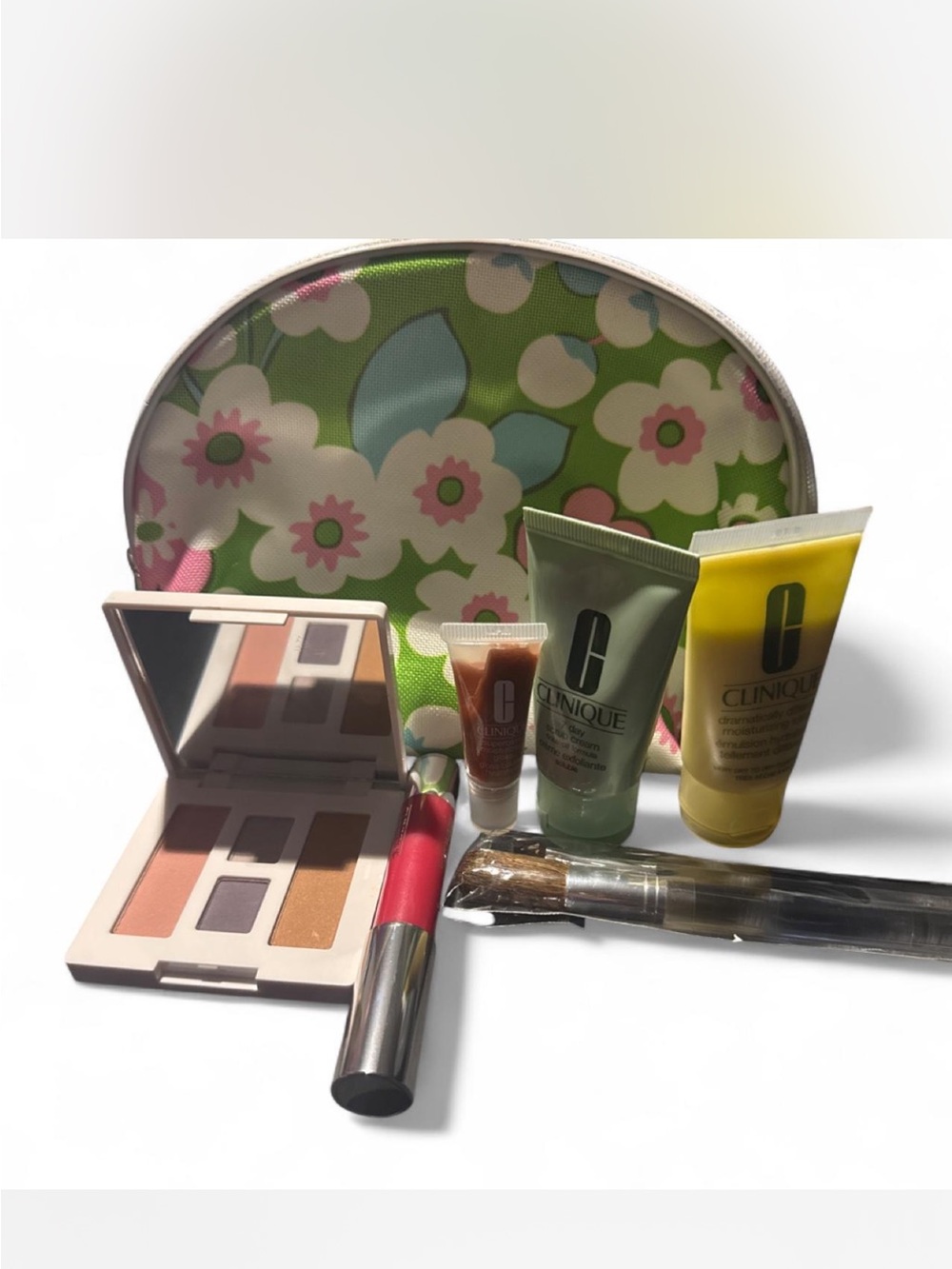 Clinique Eyeshadow Palette & Floral Pouch Set in Pink, Green, Yellow